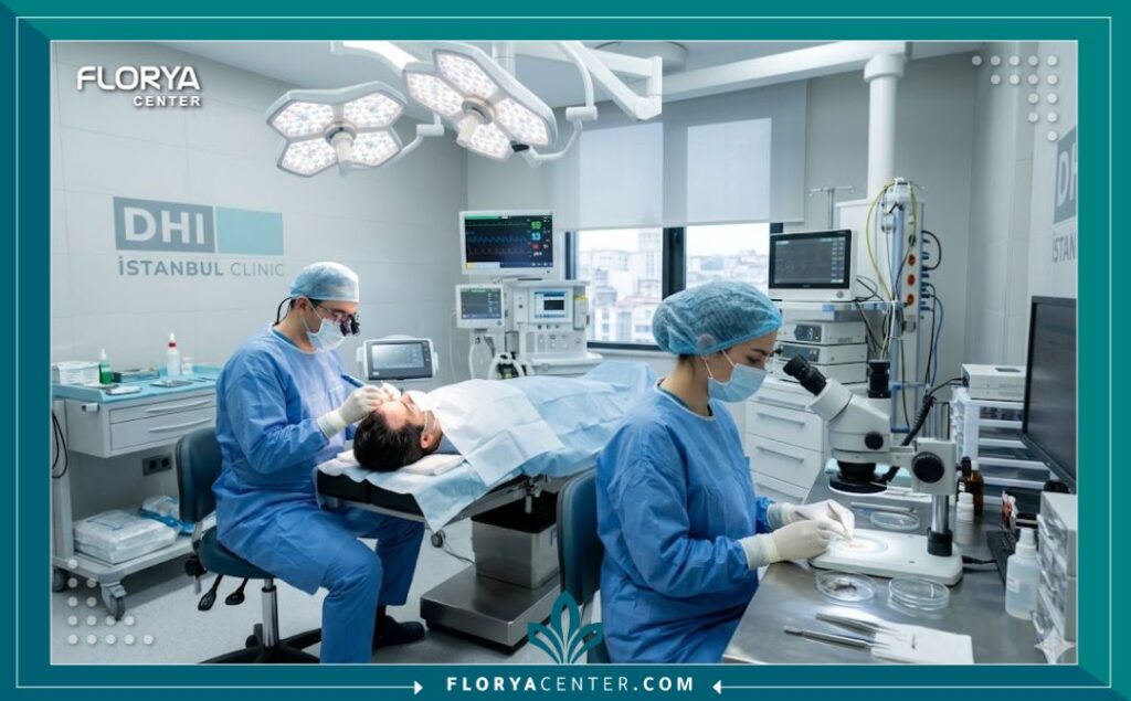 داخل غرفة عمليات معقمة ومجهزة بأحدث التقنيات لعمليات زراعة الشعر بتقنية DHI في اسطنبول