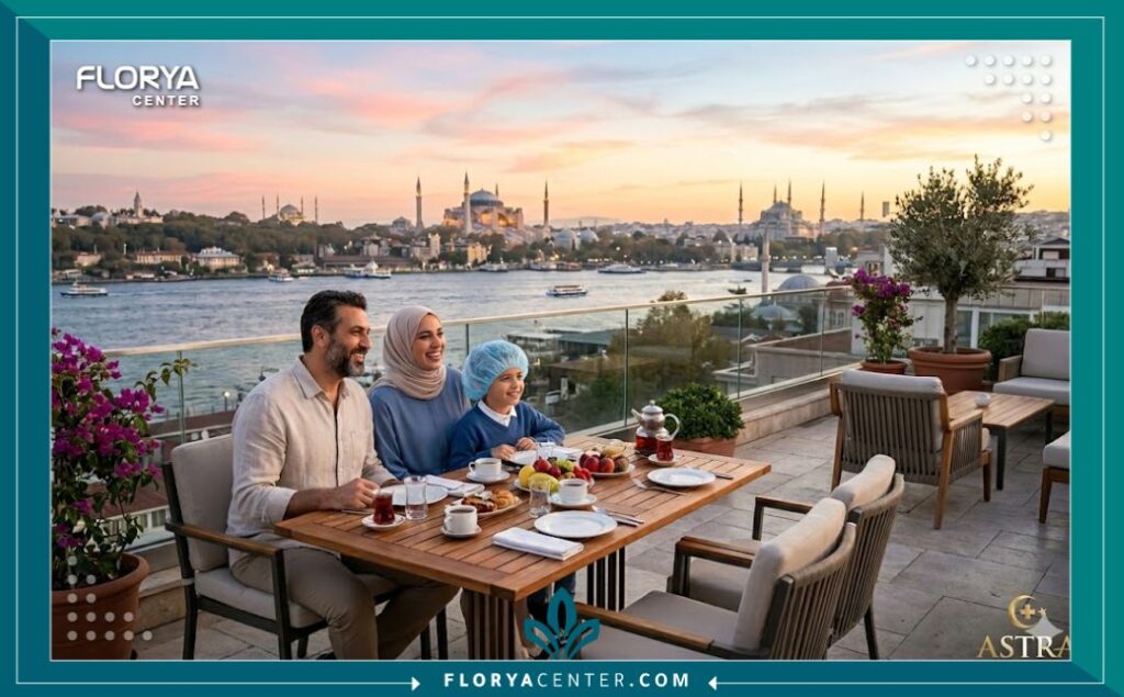 عائلة عربية تقضي فترة النقاهة في إسطنبول بعد إجراء عملية زراعة الشعر للاطفال.