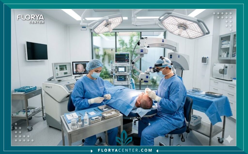 داخل مركز طبي متخصص: بيئة معقمة وأحدث التقنيات المستخدمة في عمليات زراعة الشعر للسيدات لضمان أعلى مستويات الأمان.