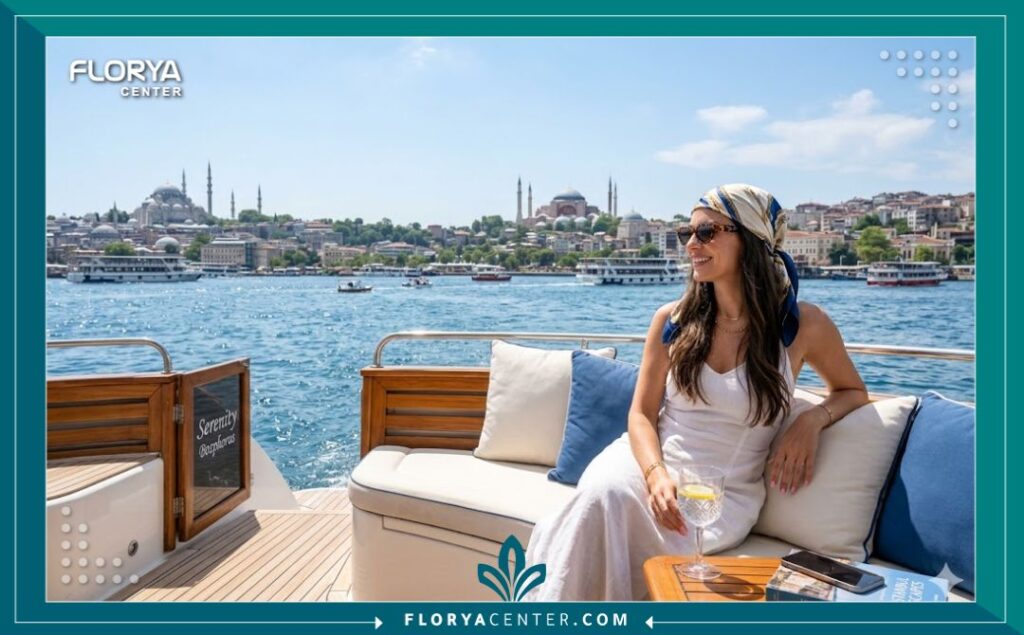 امرأة تستمتع بالتعافي في رحلة بحرية في إسطنبول بعد خضوعها لعملية زراعة الشعر بدون حلاقة في تركيا