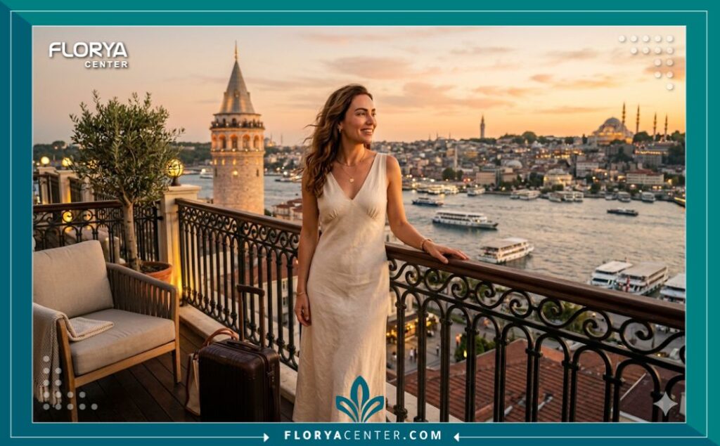 سيدة تستمتع بوقتها في إسطنبول بتركيا بعد إجراء عملية زراعة شعر الحواجب الناجحة.