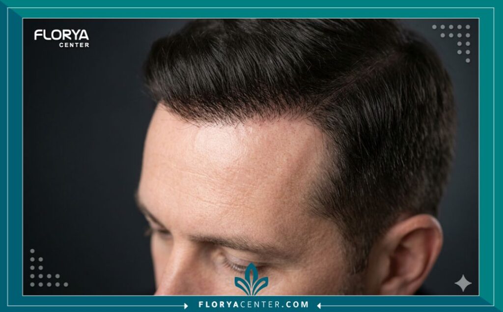 لقطة مقربة تظهر كثافة ومظهر الشعر الطبيعي بعد عملية زراعة الشعر الصناعي (بيوفايبر) الناجحة.