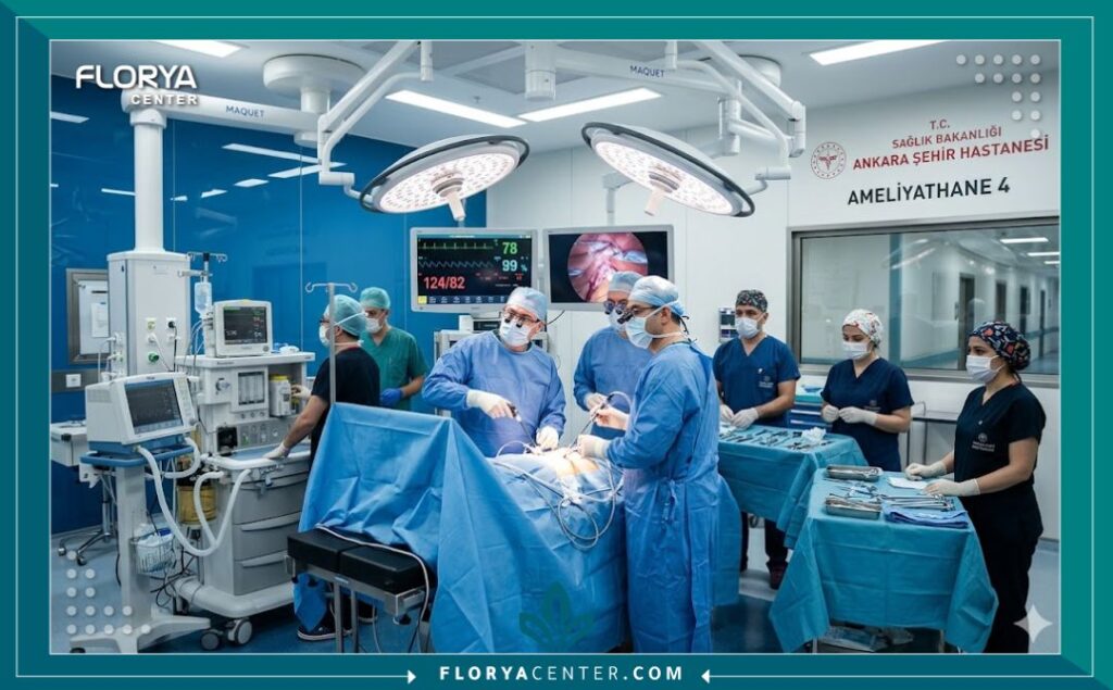 غرفة عمليات حديثة ومعقمة مخصصة للجراحات التجميلية والنسائية في أفضل مستشفيات تركيا.