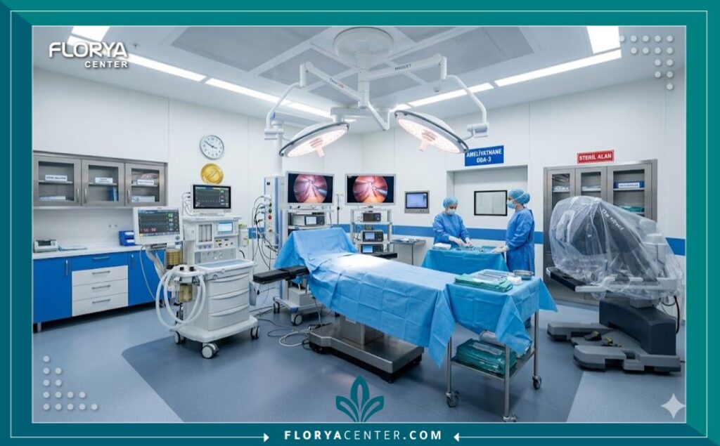 غرفة عمليات معقمة ومجهزة بأحدث التقنيات الطبية لعمليات التجميل والترميم في مستشفيات إسطنبول.