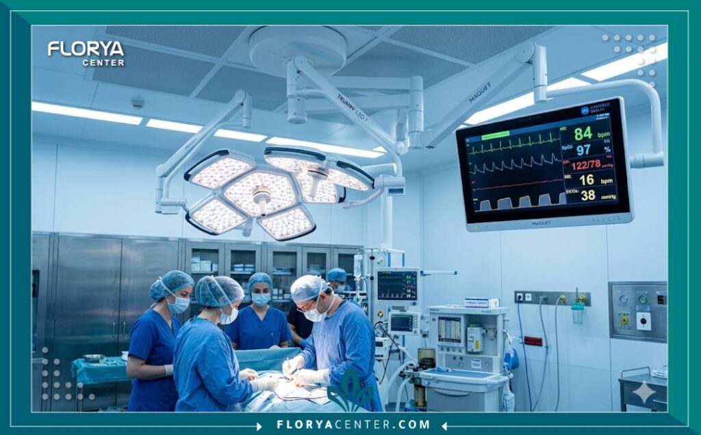 غرفة عمليات حديثة ومجهزة بأحدث التقنيات لعمليات التجميل النسائية في تركيا.