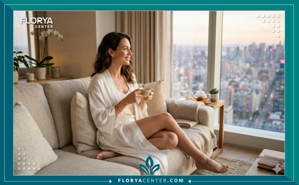 سيدة تشعر بالراحة والثقة بعد نجاح عملية تجميل الأشفار في اسطنبول.