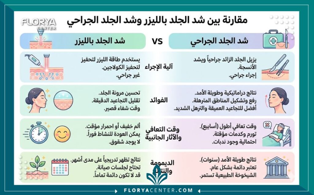 إنفوجرافيك يقارن بين تضييق المهبل بالليزر والجراحة في مراكز التجميل التركية.