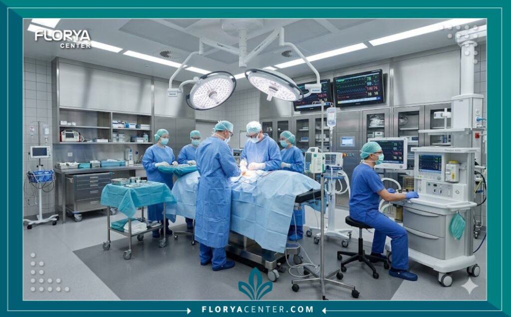 غرف العمليات المجهزة بالكامل في مستشفيات زراعة الشعر لضمان أعلى معايير التعقيم والسلامة.