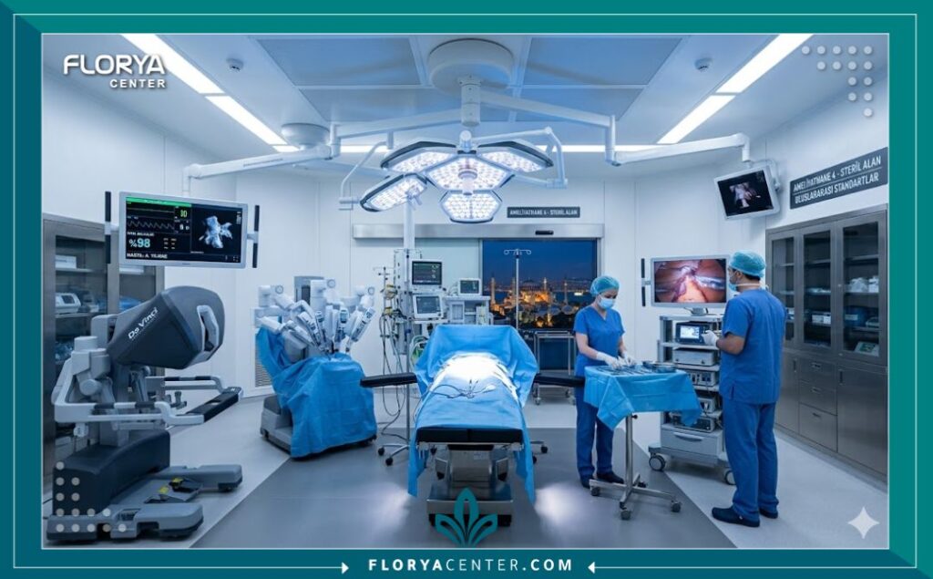 غرفة عمليات مجهزة بأحدث التقنيات لجراحات التجميل النسائية في اسطنبول.