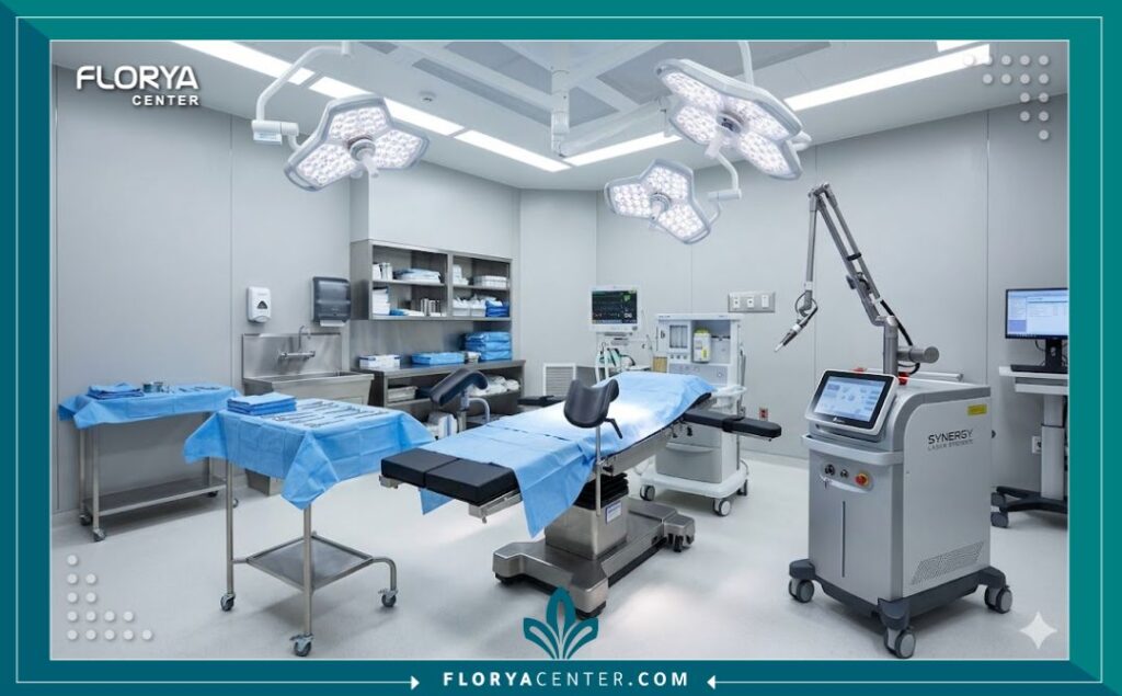 غرفة عمليات معقمة ومجهزة بأحدث أجهزة الليزر لإجراء عمليات تجميل النسائية في تركيا.