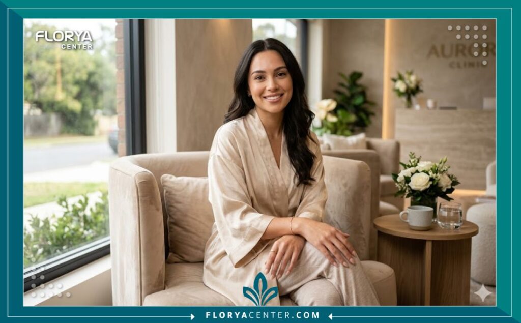 سيدة تشعر بالثقة والراحة بعد الحصول على نتائج تجميل الشفرات وتناسق المظهر.