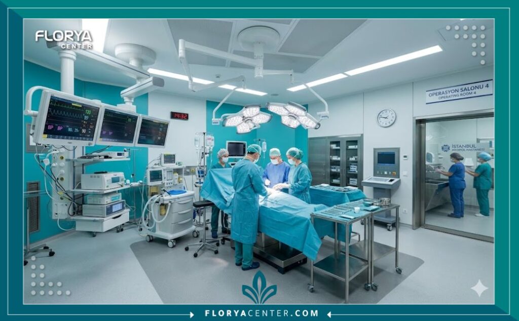 غرفة عمليات حديثة ومجهزة بأحدث التقنيات لجراحات التجميل النسائية في مستشفيات تركيا.