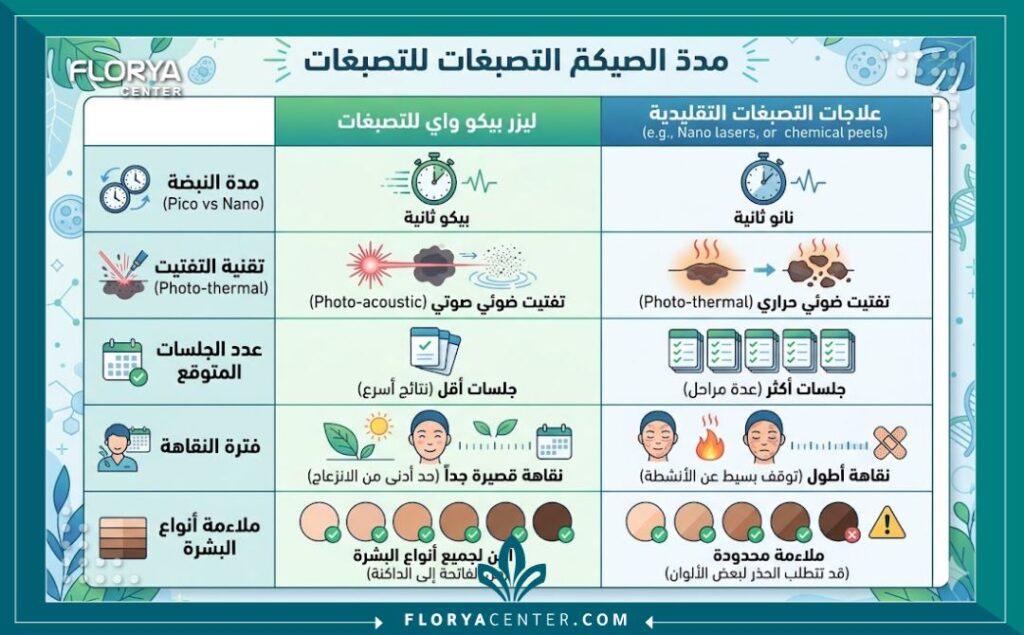 إنفوجرافيك مقارنة بين ليزر بيكو واي وعلاجات التصبغات الجلدية التقليدية