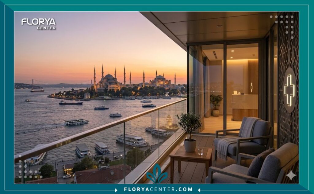 منظر بانورامي لمضيق البوسفور في إسطنبول يربط بين السياحة العلاجية وخدمات ميزوثيرابي الوجه المميزة في تركيا.