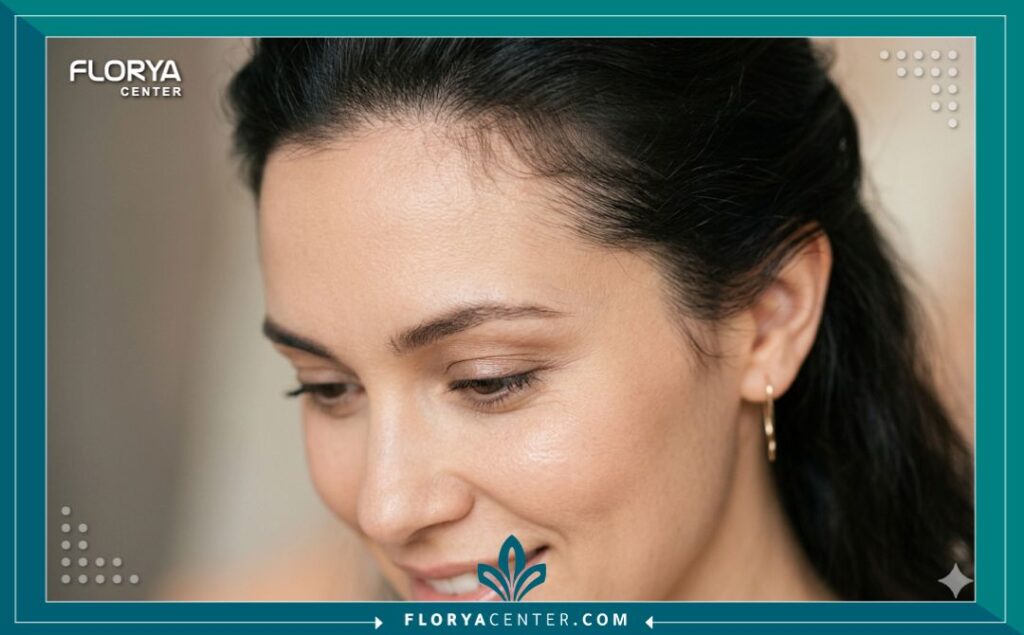 لقطة جمالية قريبة تبرز طبيعية خط الشعر وكثافته الأمامية بعد عملية الزراعة للنساء.