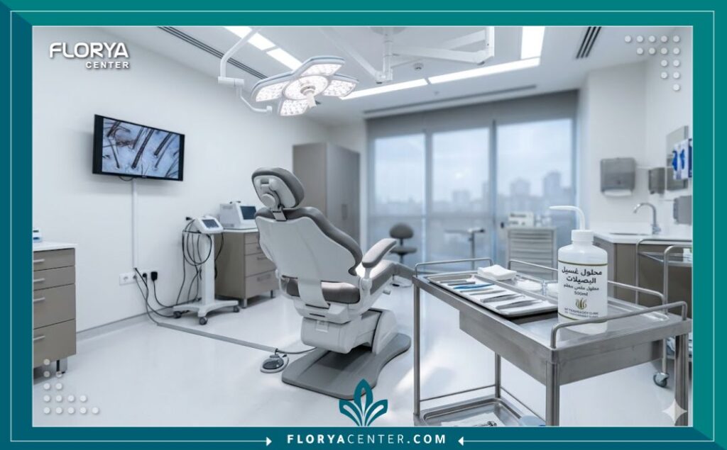 غرفة عمليات معقمة ومجهزة بأحدث التقنيات لزراعة الشعر في عيادة تخصصية بتركيا.