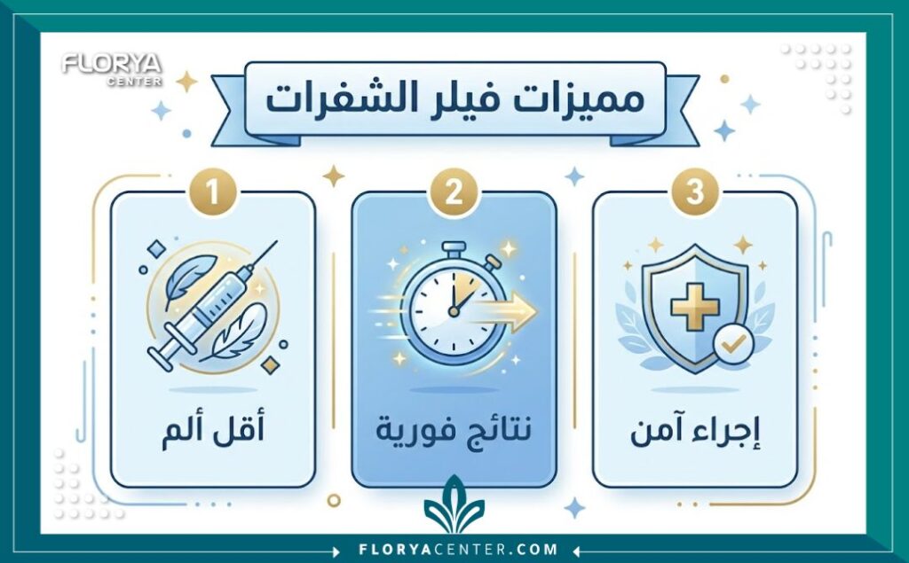 إنفوجرافيك يوضح مميزات عملية نفخ الشفرات بالفيلر في تركيا.