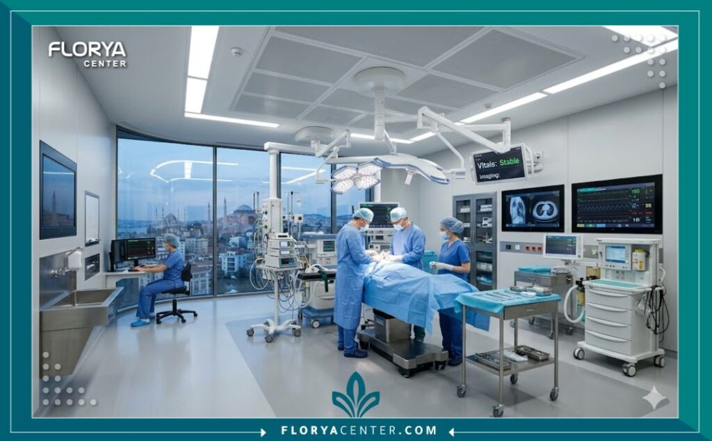 غرفة عمليات حديثة ومجهزة في أفضل مستشفيات التجميل في تركيا.