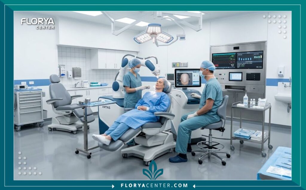 غرفة عمليات معقمة ومجهزة بأحدث التقنيات لضمان زراعة شعر آمنة بدون مضاعفات.