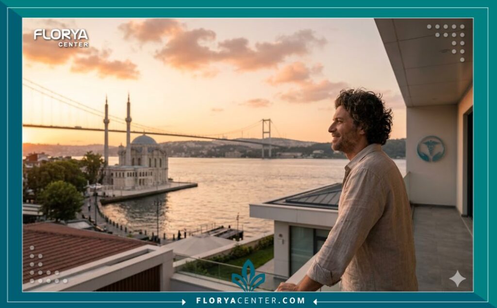 منظر خلاب لمضيق البوسفور في إسطنبول، تركيا، يرمز لرحلة زراعة الشعر الناجحة والسياحة العلاجية.