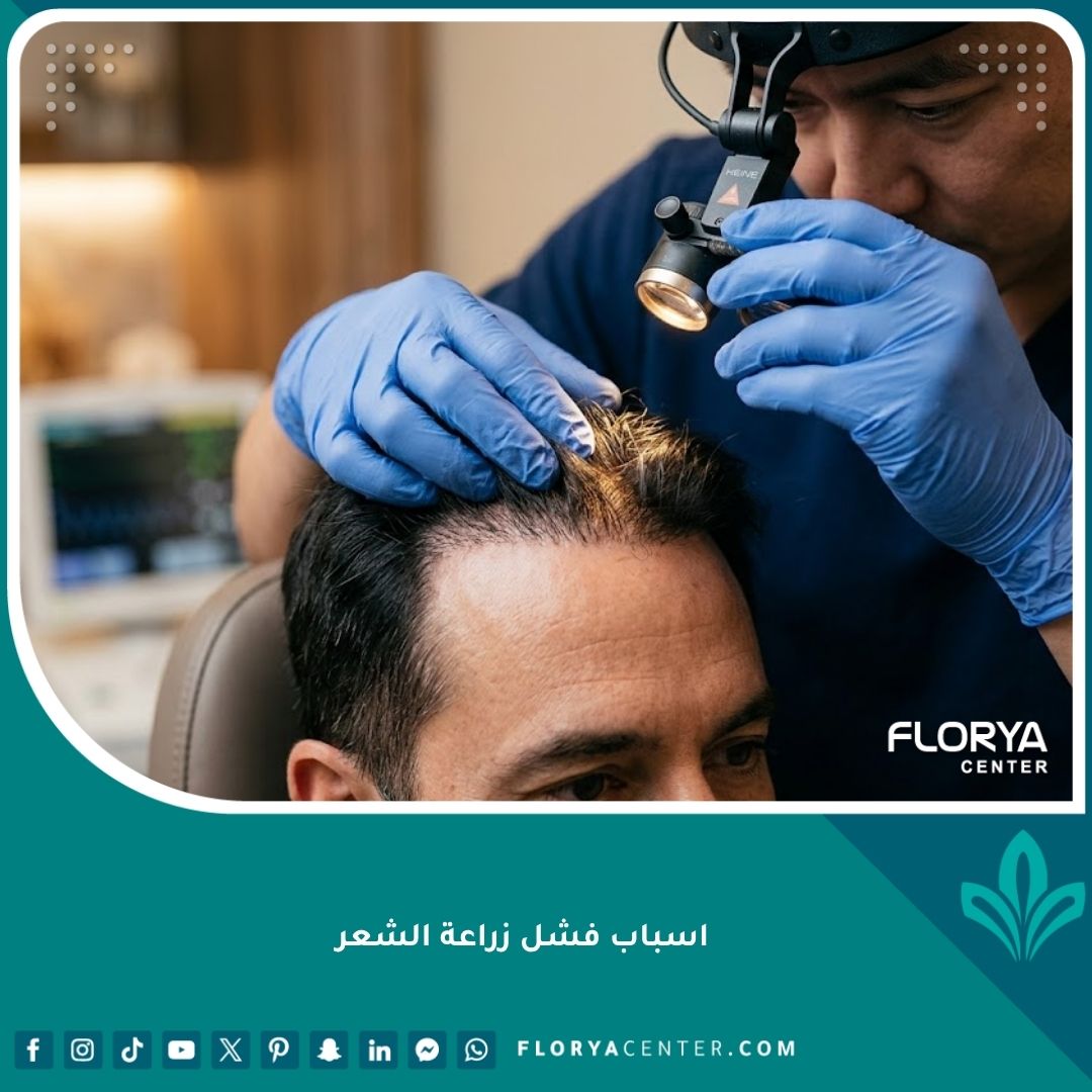 طبيب مختص يفحص بصيلات الشعر بدقة لتجنب أسباب فشل زراعة الشعر وضمان أفضل النتائج.