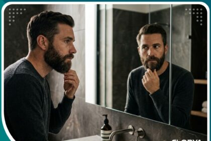 رجل يستعرض نتائج زراعة شعر الذقن في المرآة - هل هناك أضرار طويلة المدى؟