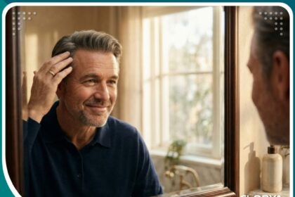 صورة تعبيرية عن الثقة بالنفس بعد زراعة الشعر للرجال وتوافقها مع الضوابط الشرعية.