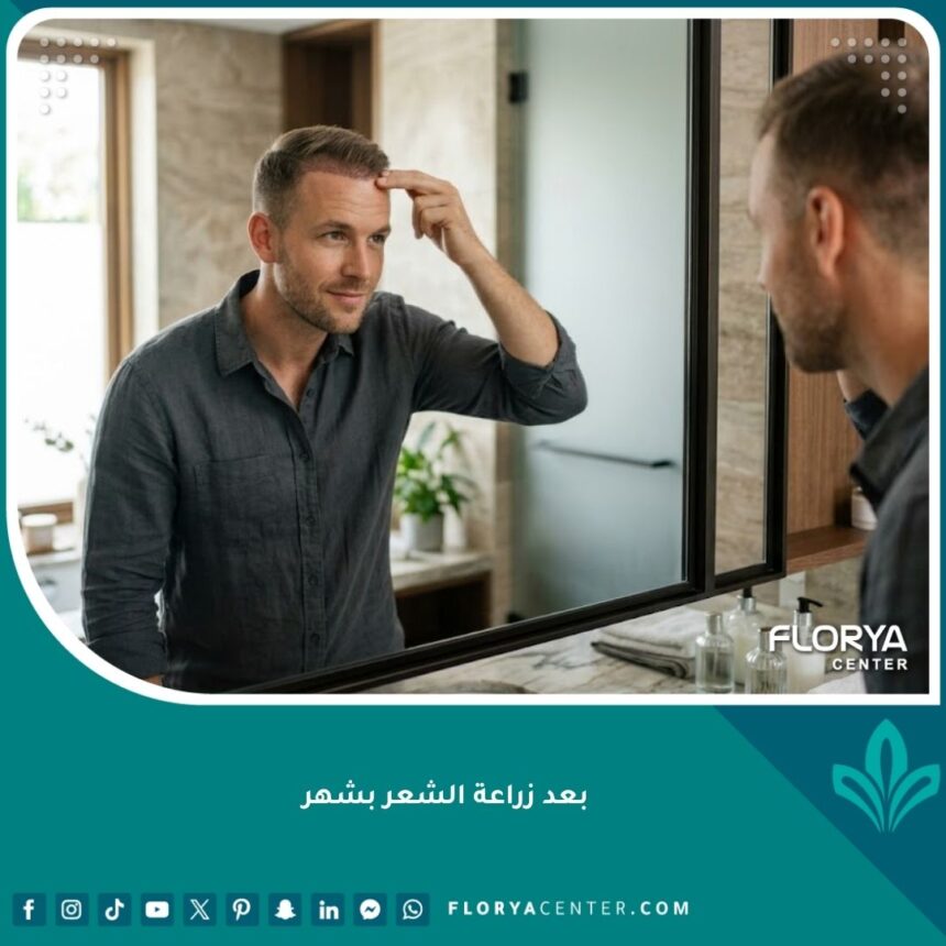 شكل المنطقة المزروعة بعد زراعة الشعر بشهر واحد وبداية مرحلة الثبات.