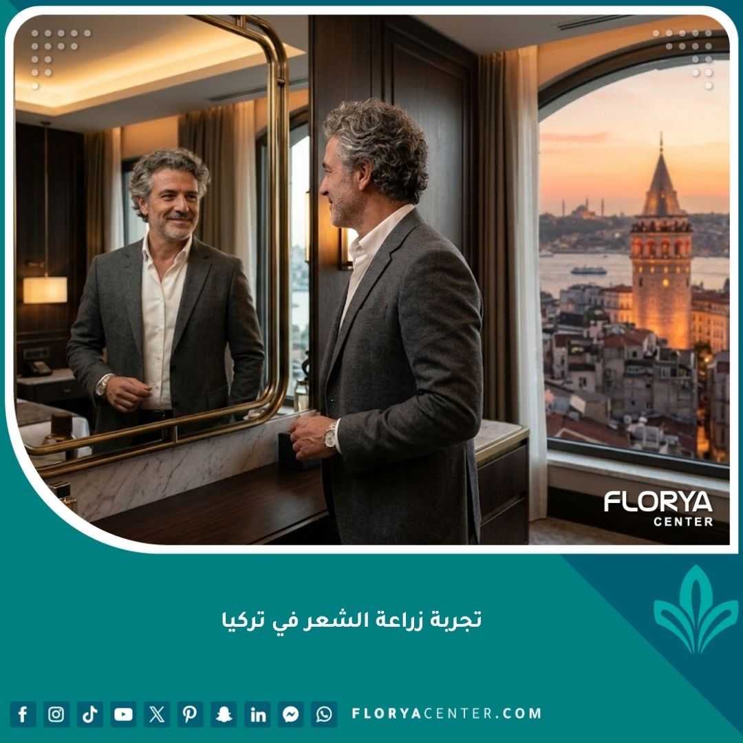 واجهة مقال تعكس نجاح تجربة زراعة الشعر في تركيا لرجل واثق مع إطلالة على مدينة اسطنبول.