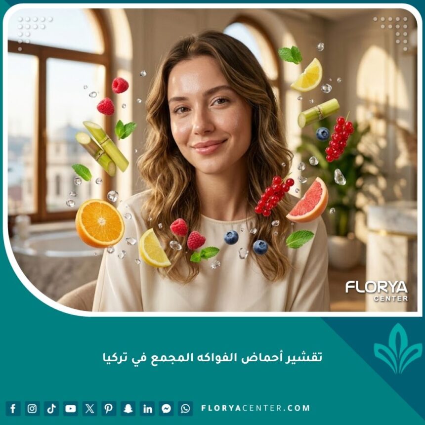 امرأة ذات بشرة مشرق وناعمة بعد جلسة تقشير أحماض الفواكه المجمع في تركيا للحصول على نضارة فورية.