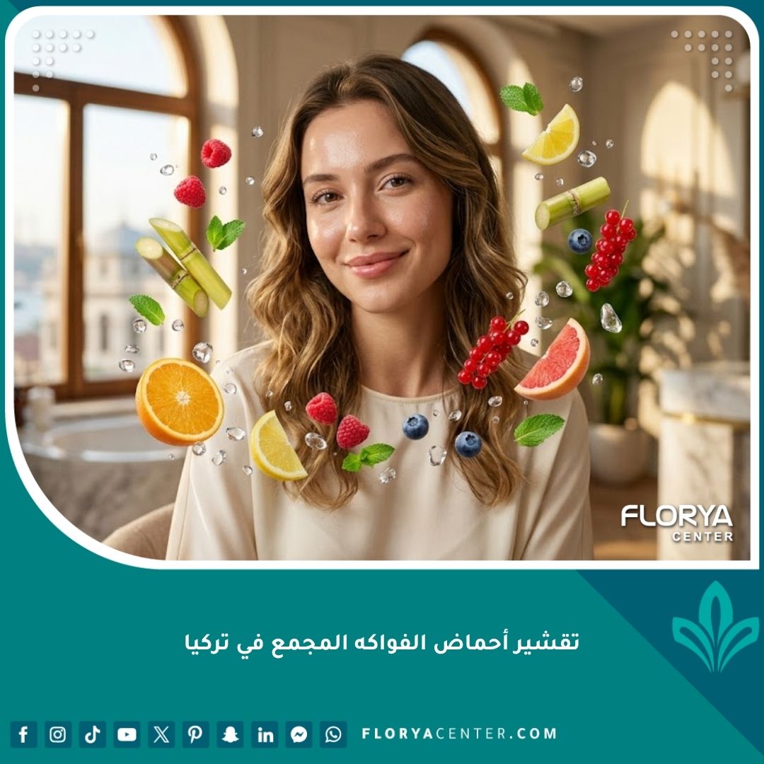 امرأة ذات بشرة مشرق وناعمة بعد جلسة تقشير أحماض الفواكه المجمع في تركيا للحصول على نضارة فورية.