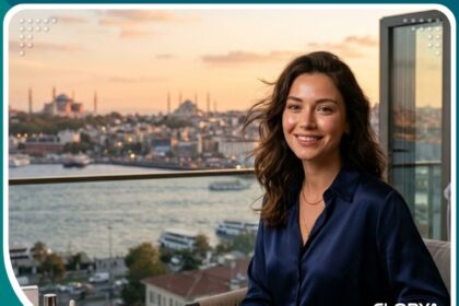 سيدة جميلة بلمسة نهائية خالية من العيوب للبشرة بعد جلسة تقشير الكربون المجهري للمسام في عيادة تجميل رائدة في تركيا.