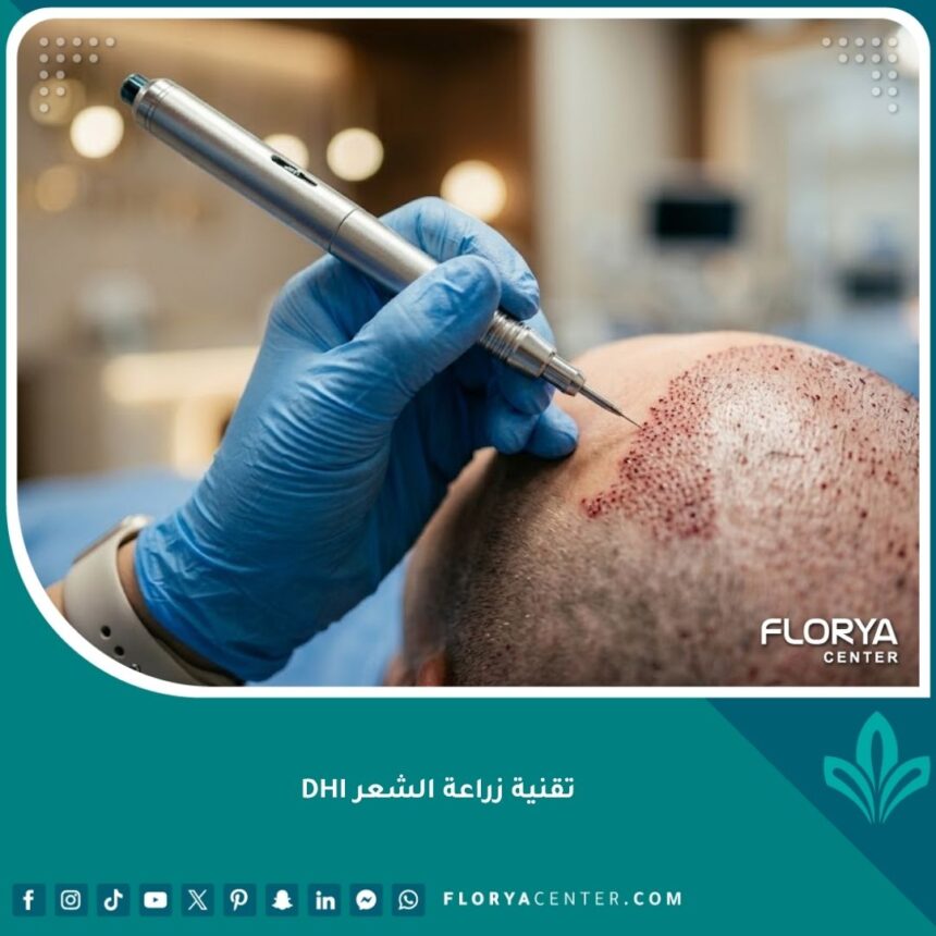 واجهة المقال: عملية زراعة الشعر بتقنية DHI باستخدام أقلام تشوي في عيادة متطورة.