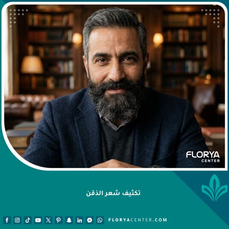 رجل واثق ذو لحية كثيفة ومصقولة تماماً بعد عملية زراعة شعر الذقن ناجحة لتعزيز المظهر الذكوري.