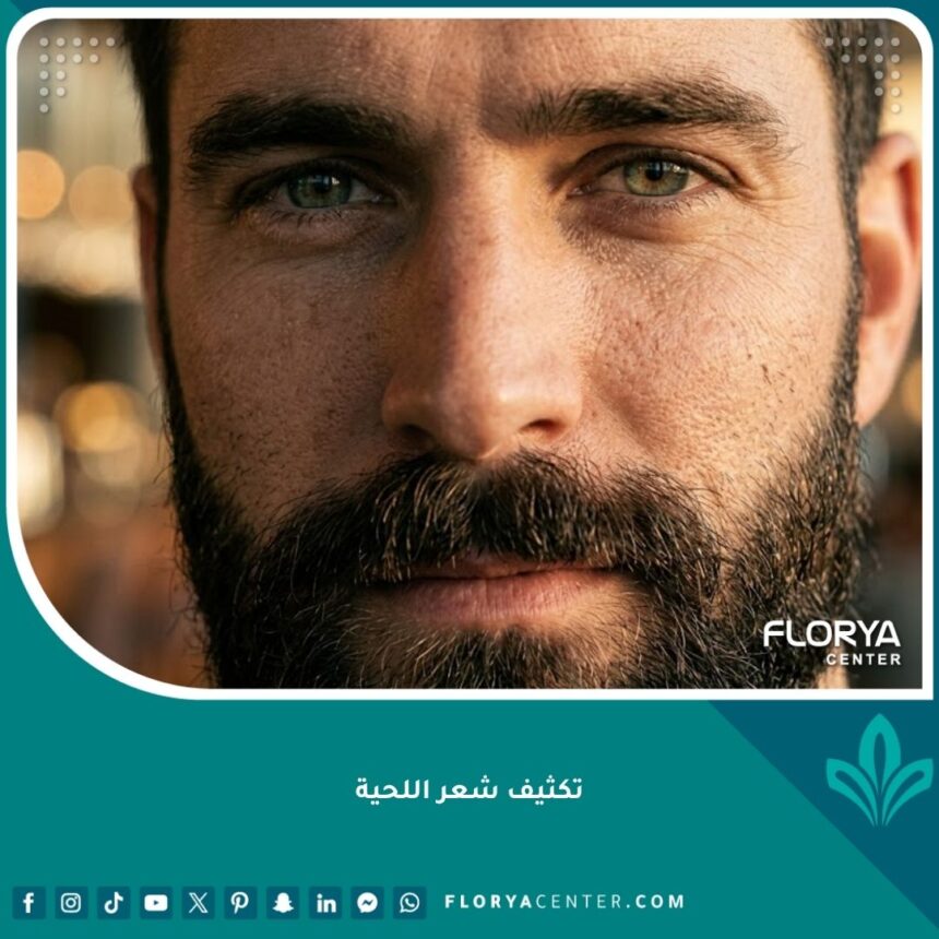 رجل ذو لحية كثيفة ومحددة تمامًا بعد عملية تكثيف شعر اللحية - مظهر رجولي جذاب.