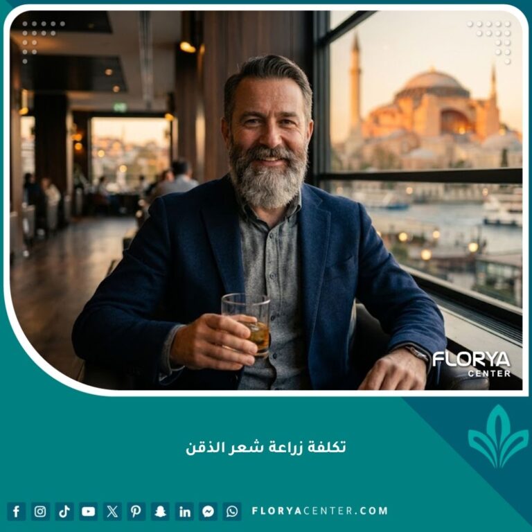 رجل وسيم ذو لحية كثيفة بعد نجاح عملية زراعة شعر الذقن في إسطنبول، تركيا.