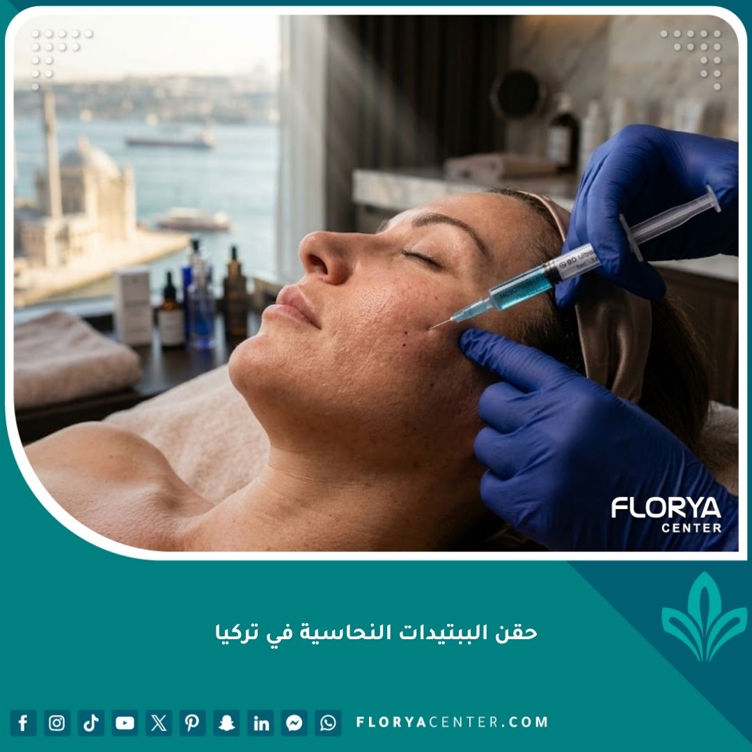 إجراء حقن الببتيدات النحاسية للوجه في عيادة تجميل فاخرة في تركيا لشد البشرة وتحفيز الكولاجين.