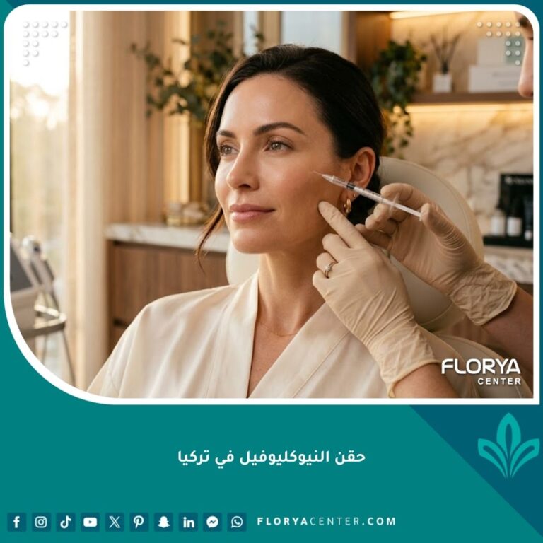امرأة ذات بشرة نضرة ومشدودة تخضع لجلسة حقن النيوكليوفيل لتجديد الشباب في عيادة تجميل راقية في تركيا.