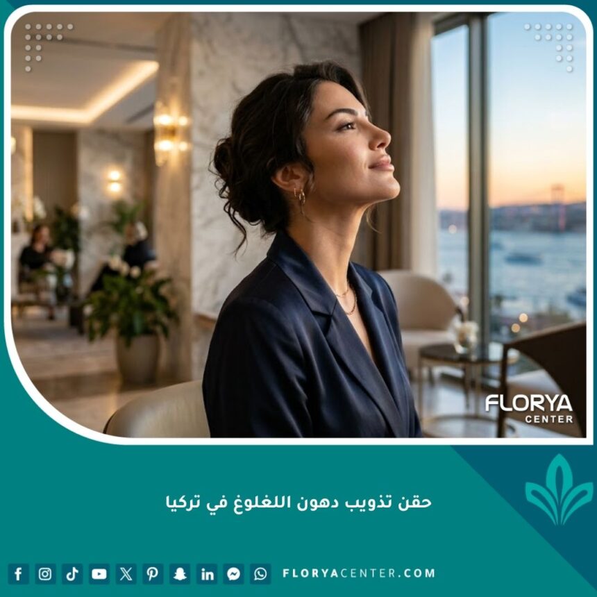 سيدة عربية تبرز فكاً محدوتاً وجميلاً بعد عملية حقن تذويب دهون اللغلوغ في إسطنبول، تركيا.