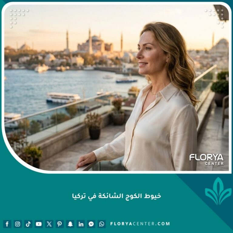 امرأة ذات مظهر شاب وبشرة مشدودة بفضل خيوط الكوج في تركيا، تطل على البوسفور في إسطنبول، تبرز نتائج عملية شد الوجه غير الجراحية.