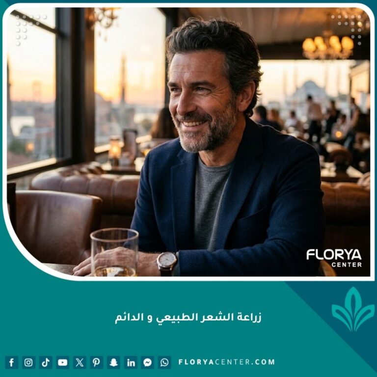 زراعة شعر طبيعي ودائم: رجل يبتسم بثقة بعد العملية، يظهر كثافة الشعر ونتيجته الطبيعية.