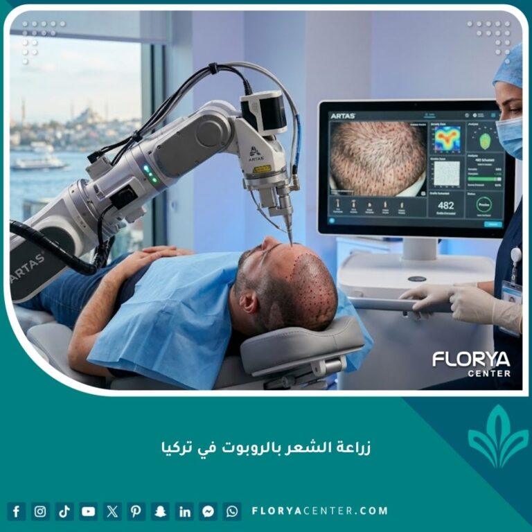 صورة سينمائية لعملية زراعة الشعر بالروبوت في تركيا داخل عيادة فاخرة تطل على البوسفور.