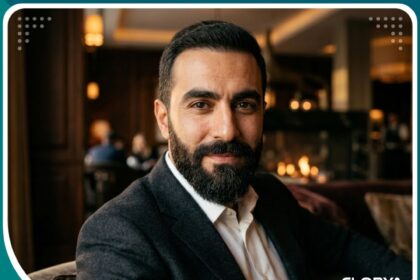 رجل وسيم ذو لحية وشارب وحواجب كثيفة ومحددة تمامًا بعد عملية زراعة شعر الوجه الناجحة - مظهر طبيعي وجذاب.