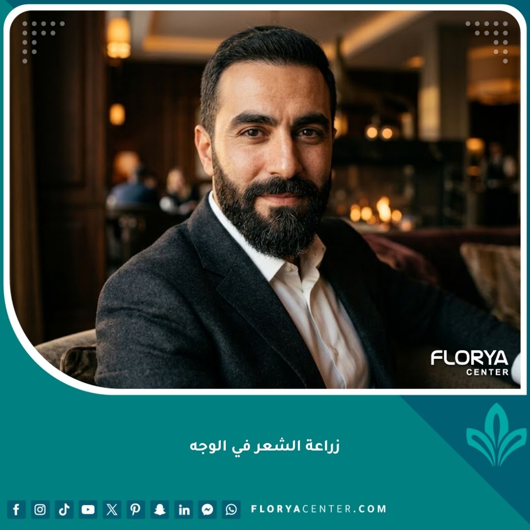 رجل وسيم ذو لحية وشارب وحواجب كثيفة ومحددة تمامًا بعد عملية زراعة شعر الوجه الناجحة - مظهر طبيعي وجذاب.