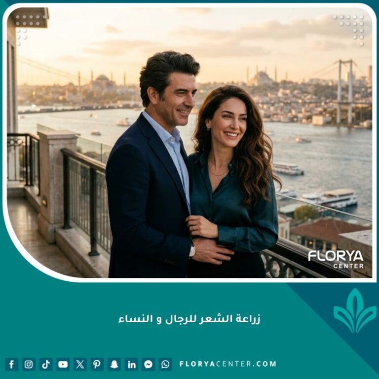 رجل وامرأة يتمتعان بشعر كثيف بعد عملية زراعة الشعر في اسطنبول مع إطلالة على البوسفور