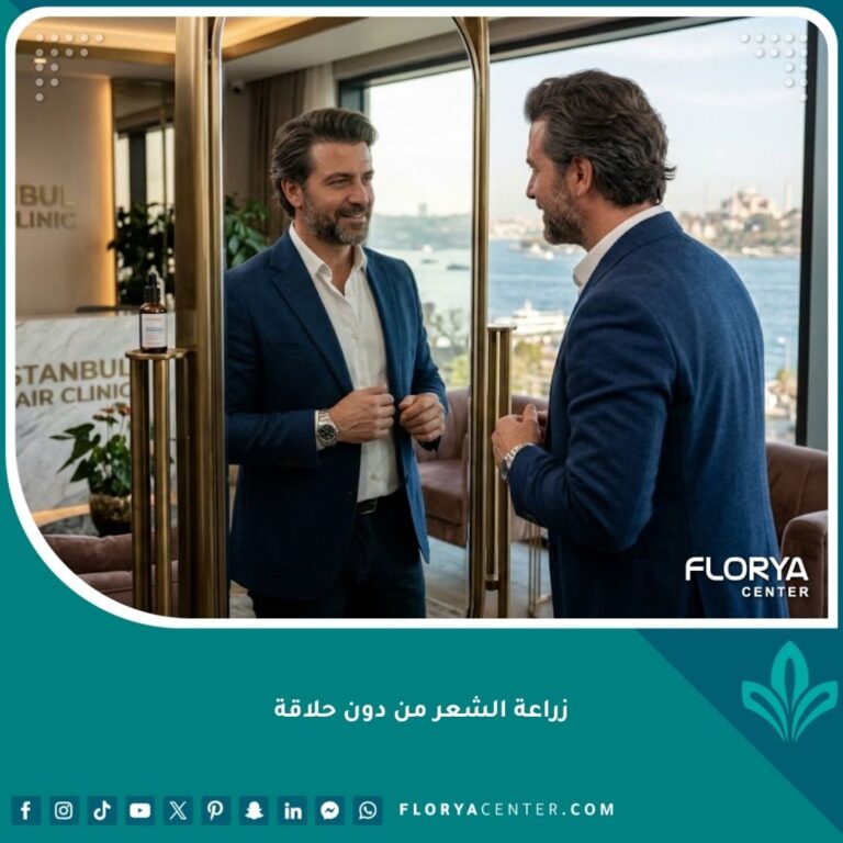 رجل واثق بنفسه بمظهر طبيعي جذاب بعد إجراء عملية زراعة الشعر من دون حلاقة في إسطنبول، تظهر النتيجة الطبيعية والكثافة.