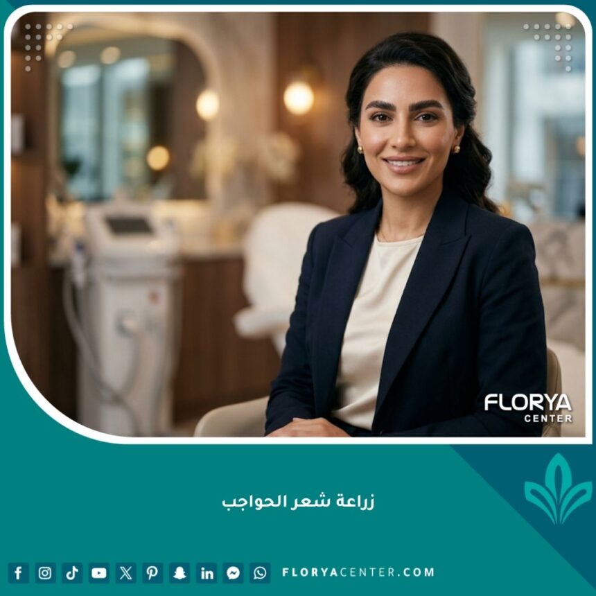 نتيجة طبيعية ودائمة لعملية زراعة شعر الحواجب لسيدة تظهر حواجب كثيفة ومحددة.