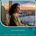 امرأة مصرية جميلة تبتسم بثقة بعد إجراء عملية زراعة شعر الحواجب الناجحة في مصر، مع إطلالة بانورامية على نهر النيل والقاهرة.