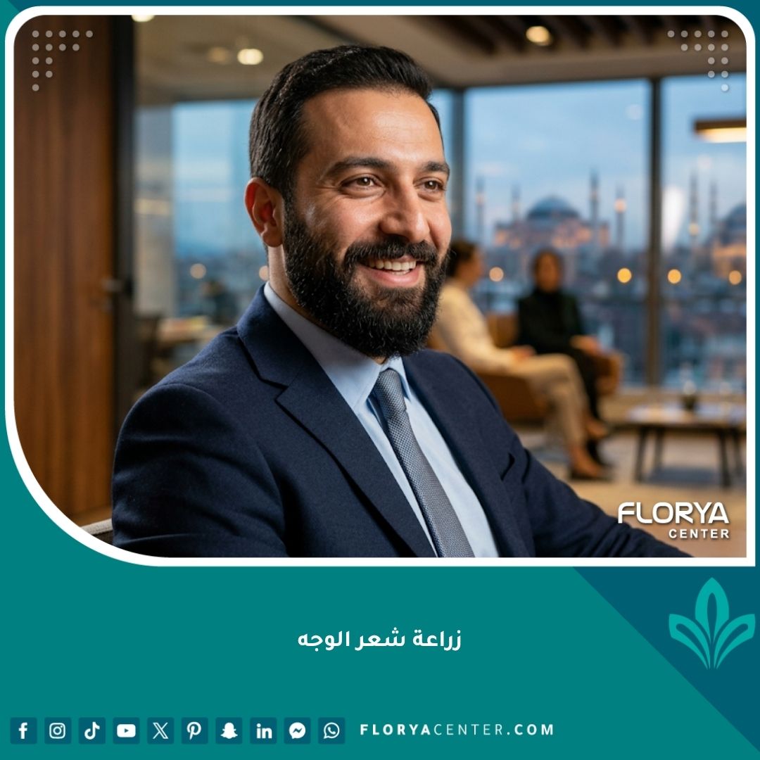 رجل واثق ذو لحية كثيفة وطبيعية بعد عملية زراعة شعر الوجه الناجحة في إسطنبول، يظهر نتائج زراعة اللحية الكاملة.