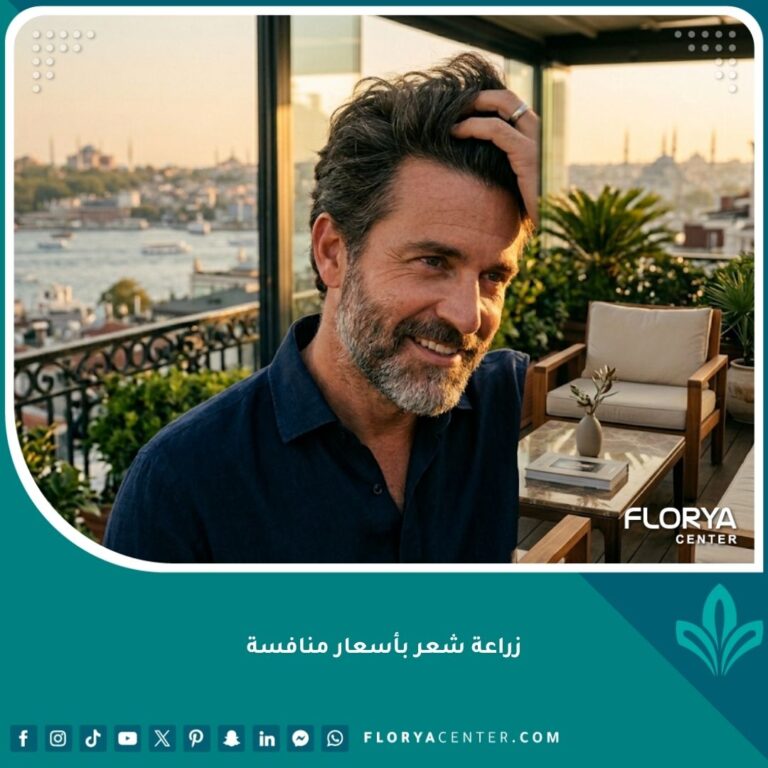 رجل واثق من نفسه يلمس شعره الكثيف بعد عملية زراعة شعر ناجحة في تركيا بأسعار منافسة.